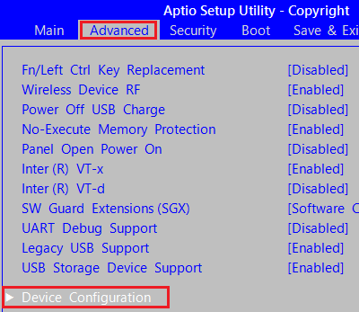 㕔̃j[uAdvancedvɕύXA\ꂽuDevice Configurationv܂ňړAuEntervL[܂B