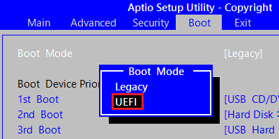 uBoot ModeṽbZ[W\AuUEFIv^bv܂B