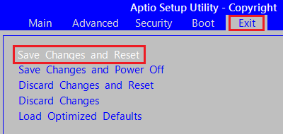 㕔̃j[ɂuExitv^bvA\ꂽuSave Changes and Resetv^bv܂B
