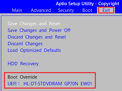 uBoot OverridevNfoCX^bv܂B